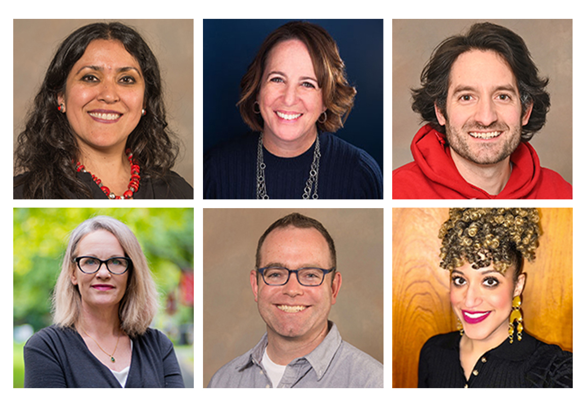 A composite of six college faculty headshots